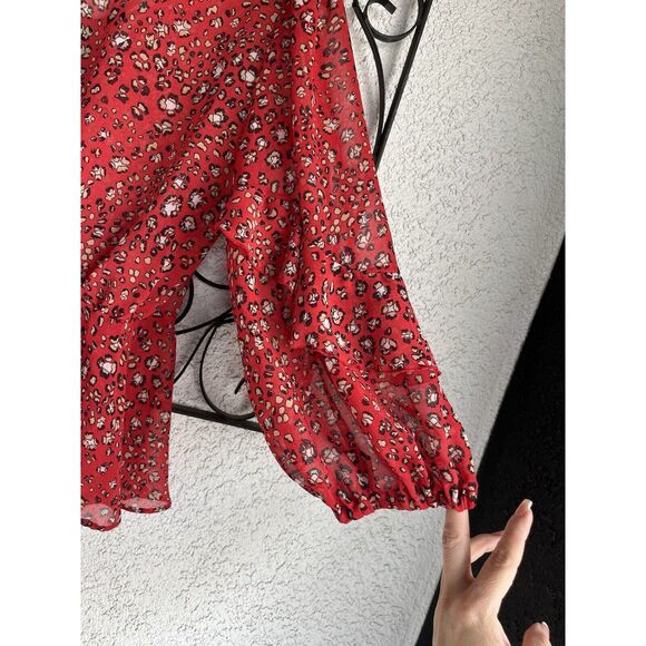 Zara Semi Sheer Animal Print Wrap Blouse - Size M - Multicolored - Picture 8 of 9
